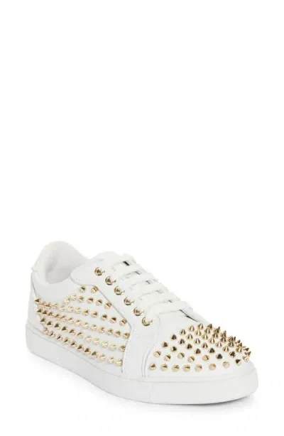 Christian Louboutin Vieira Night Spikes Low Top Sneaker In White/light Gold