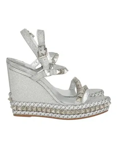 Christian Louboutin Pyraclou Metallic Spike Wedge Sandals In Silver