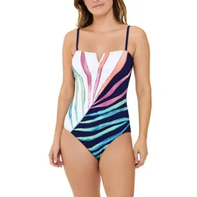 Christina Elevated Palm Bandeau One Piece In Navy/white