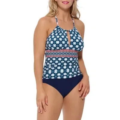 Christina Kaleidoscope Open High Neck W Key Hole One Piece In Dark Blue