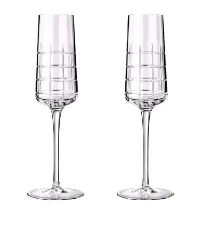 Christofle Set Of 2 Graphik Crystal Champagne Flutes In Silver