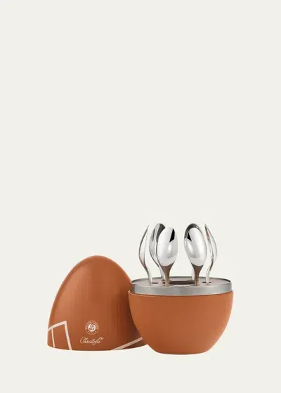 Christofle Mood Coffee Roland-garros Espresso Spoon Set With Chest (6-person Setting) In Silver