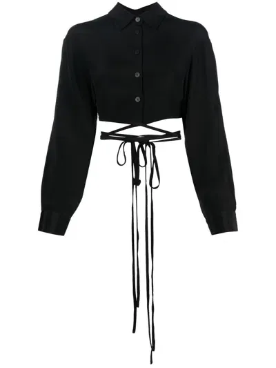 Christopher Esber Cropped Silk Shirt In Black