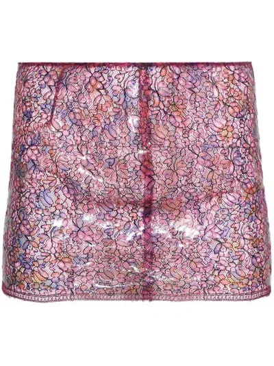 Christopher Esber Mini Handpainted Lace Skirt In Rosa