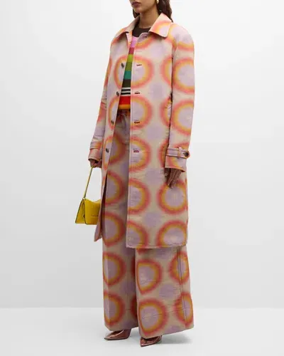 Christopher John Rogers Groovy Dot Single-breasted Long Car Coat In Rhubarb Multi