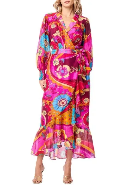 Ciebon Ailena Long Sleeve Maxi Wrap Dress In Pink Multi