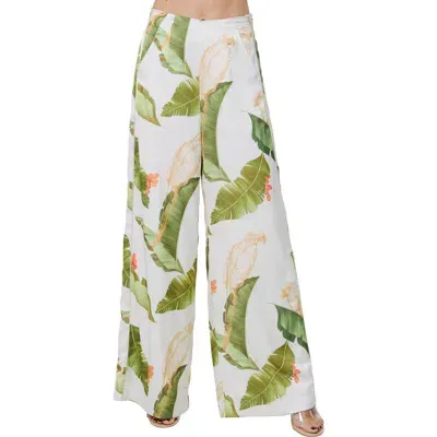 Ciebon Anjella Leaf Print Wide Leg Pants In Cream Multi