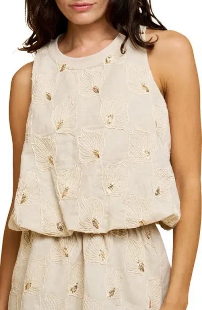 Ciebon Denisa Bubble Hem Linen Blend Tank In Cream