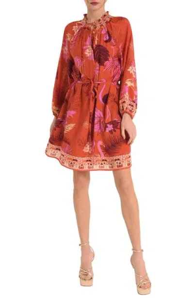 Ciebon Drea Floral Print Long Sleeve Minidress In Terracotta