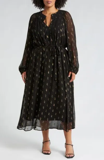 Ciebon Elena Metallic Long Sleeve Maxi Dress In Black