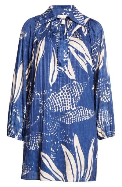 Ciebon Elisa Print Long Sleeve Shirtdress In Navy/cream