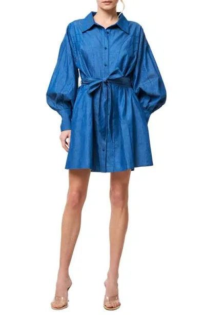 Ciebon Embroidered Long Sleeve Denim Mini Shirtdress In Blue