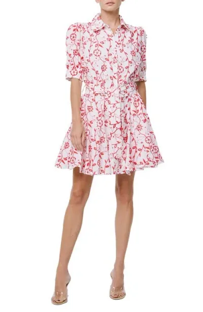 Ciebon Emilie Belted Mini Shirtdress In White/red