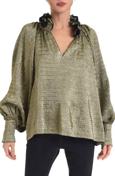 Ciebon Frida Metallic Ruffle Collar Trapeze Top In Gold