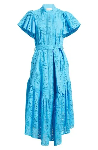 Ciebon Isabella Cotton Eyelet Maxi Shirtdress In Electric Blue