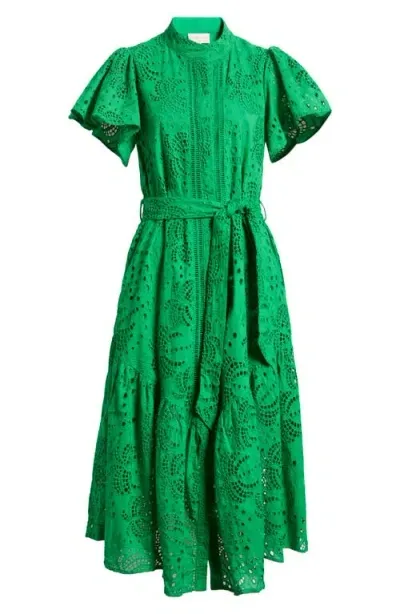 Ciebon Isabella Cotton Eyelet Maxi Shirtdress In Green