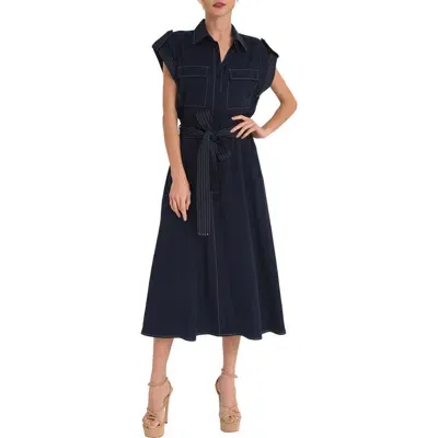 Ciebon Josette Belted Cap Sleeve Shirtdress In Navy/white