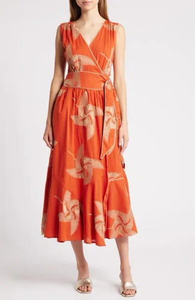 Ciebon Kaiden Tie Belt Maxi Wrap Dress In Terracotta/flax