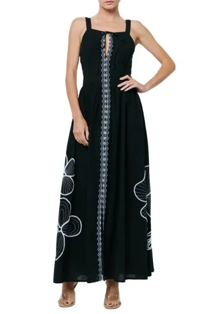 Ciebon Leighton Embroidered Sleeveless Maxi Dress In Black