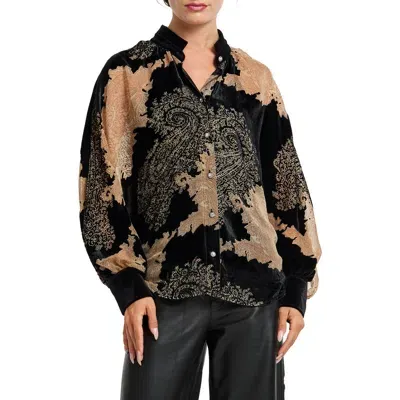 Ciebon Lexi Print Velvet Shirt In Tan/black