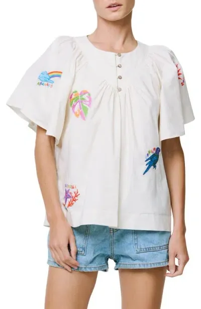 Ciebon Nathalie Embroidered Cotton Shirt In Cream