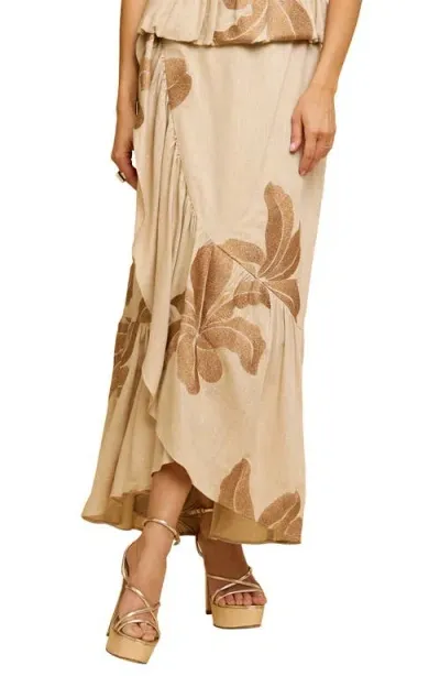 Ciebon Shanne Print Ruffle Wrap Skirt In Tan