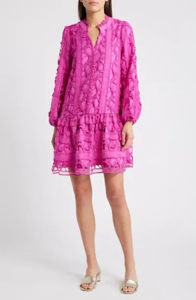 Ciebon Yvia Dragonfly Lace & Organza Drop Waist Dress In Magenta