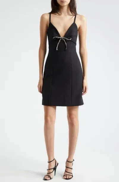 Cinq À Sept Adele Sleeveless Rhinestone Bow Mini Dress In Black