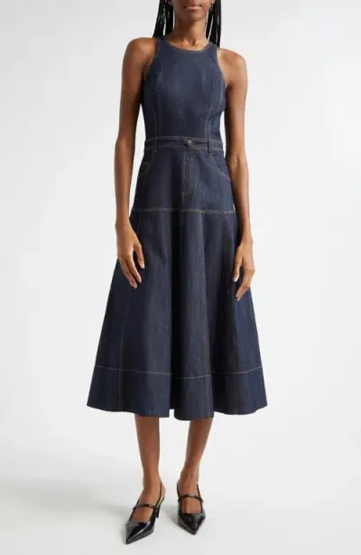 Cinq À Sept Baran Sleeveless Denim Midi Dress In Indigo