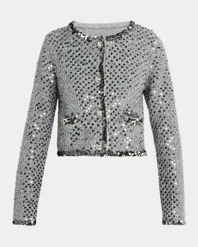 Cinq À Sept Benoit Cropped Sequin Knit Jacket In Silver