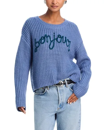 Cinq À Sept Cinq A Sept Bonjour Embroidered Sweater In Rustic Blue