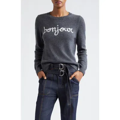 Cinq À Sept Bonjour Graphic Crewneck Sweater In Hea Grey/ivory