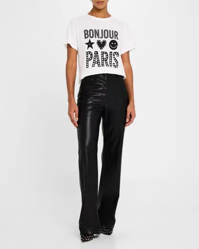 Cinq À Sept Bonjour Paris Crewneck Graphic Tee In Whiteblack