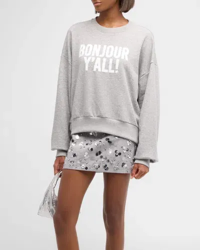 Cinq À Sept Bonjour Y'all Drop-shoulder Cotton Sweatshirt In Heather Grey/wh