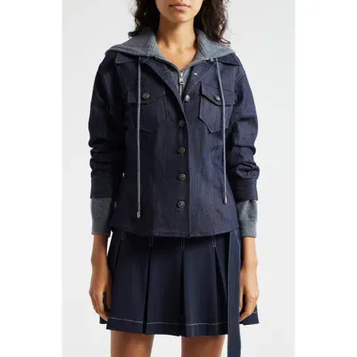 Cinq À Sept Canyon Hooded Scrunched-sleeve Denim Jacket In Indigo/heather