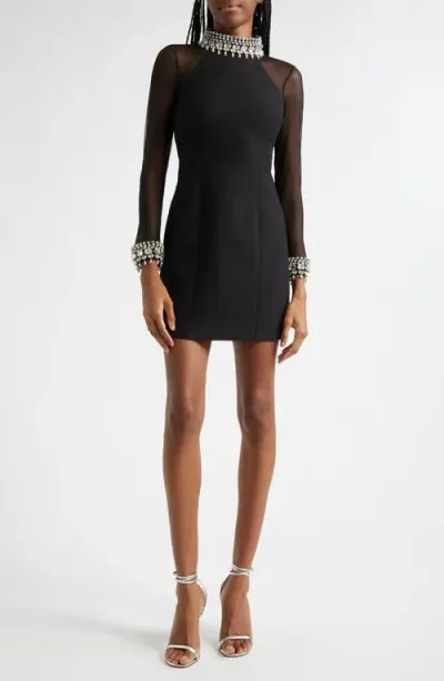 Cinq À Sept Loretta Pearl-trim Mini Dress In Black/silver