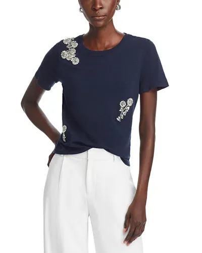 Cinq À Sept Cinq A Sept Crystal Chrysanthemum Tee In Navy