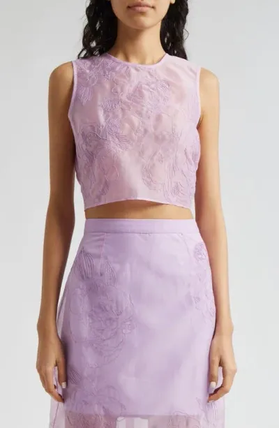 Cinq À Sept Cinq A Sept Etta Embroidered Organza Crop Top In Lilac