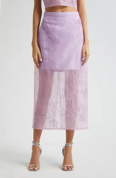 Cinq À Sept Cinq A Sept Etta Embroidered Organza Midi Skirt In Lilac