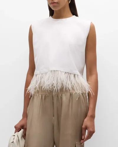 Cinq À Sept Feather-hem Cropped Sleeveless T-shirt In White