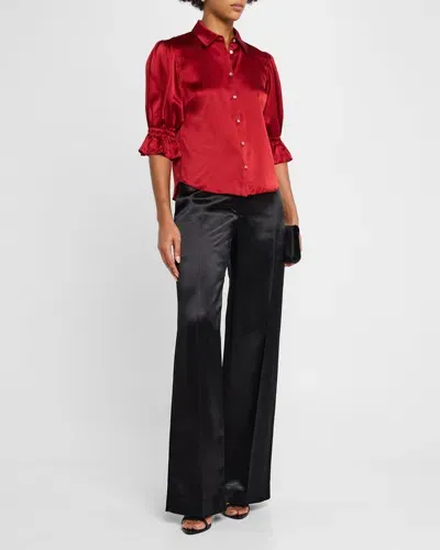 Cinq À Sept Fiona Silk Satin Short-sleeve Top In Rosewood