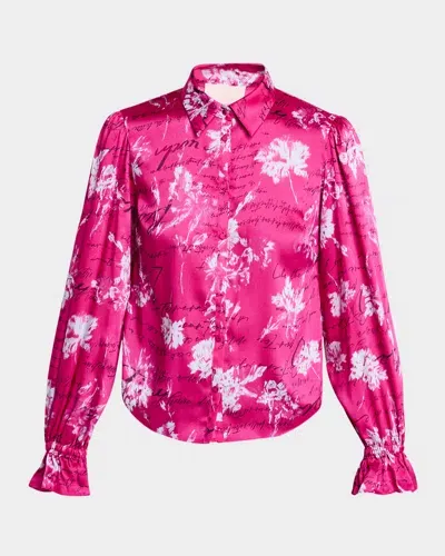 Cinq À Sept Fiona Warm Carnation Blouson-sleeve Top In Plum Radish Mul