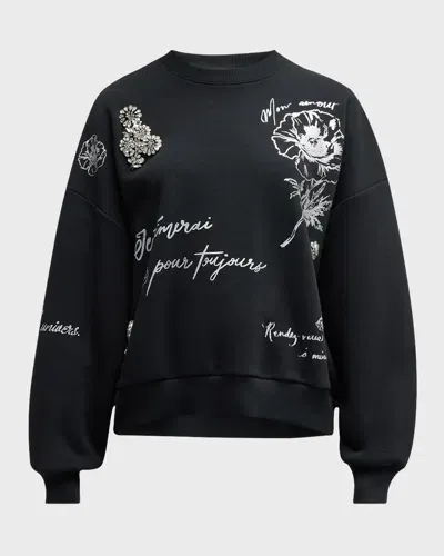 Cinq À Sept Foiled Love Letter Brandy Cotton Sweatshirt In Blacksilver