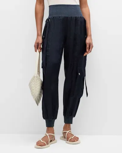 Cinq À Sept Genevive Satin Cargo Jogger Pants In Navy