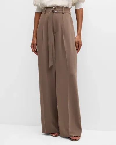 Cinq À Sept Genna Belted Wide-leg Pants In Taupe