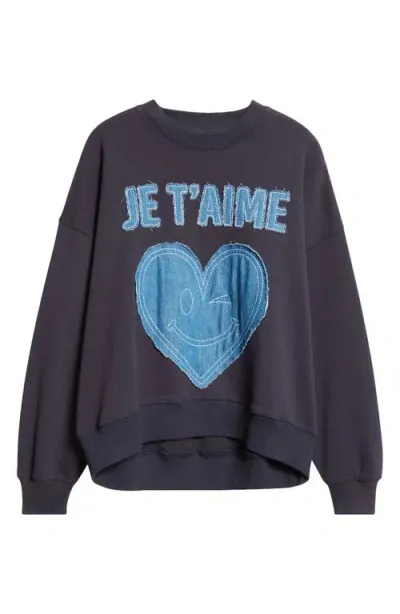 Cinq À Sept Cinq A Sept Denim Je T'aime Smiley Sweatshirt In Navy