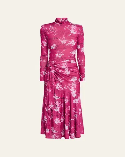 Cinq À Sept Johnson Warm Carnation Tie-waist Midi Dress In Plum Radish Mul