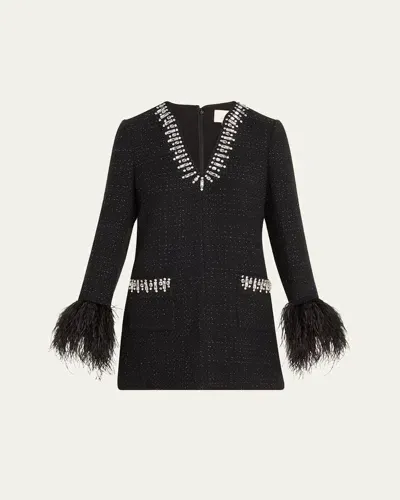 Cinq À Sept Kas Embellished Boucle Mini Dress In Black