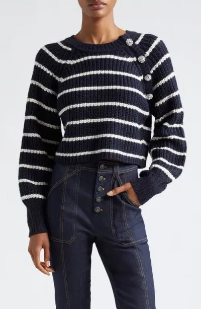 Cinq À Sept Keren Stripe Sweater In Navy/ivory