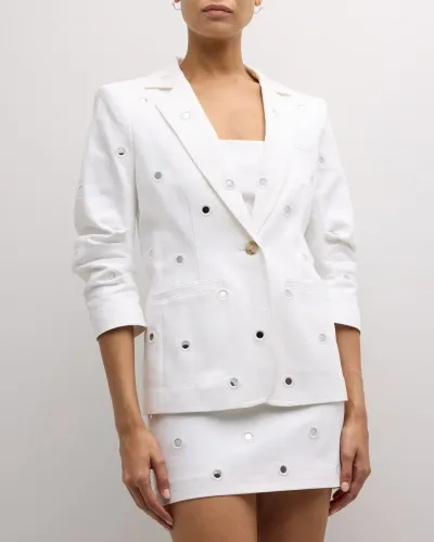 Cinq À Sept Women's Khloe Mirror-embellished Denim Blazer In White